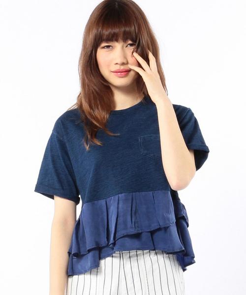 Another Edition（アナザーエディション）の「フリルTシャツ/AEBC INDIGO CP FRL T（Tシャツ/カットソー・レディース・ホワイト/ライトブルー/コバルトブルー・ﾌﾘ-）」の6枚目の写真
