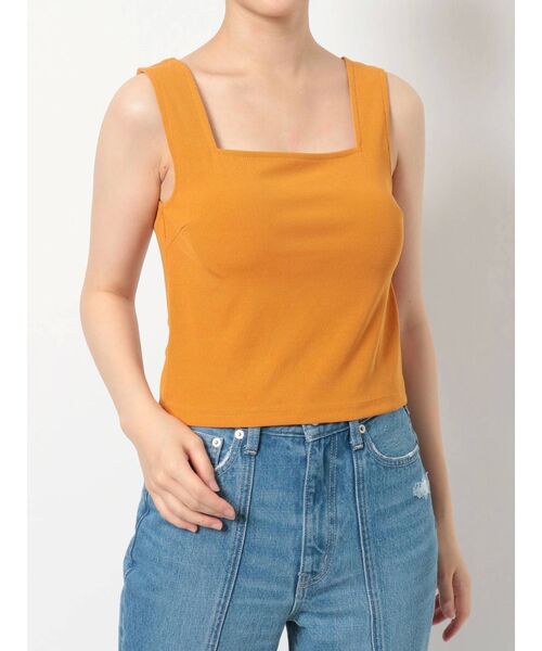 EVRIS（エヴリス）の「スクエアネックリブタンク（タンクトップ・レディース・ホワイト/ブラック/オレンジ/ブルー・FREE）」の4枚目の写真