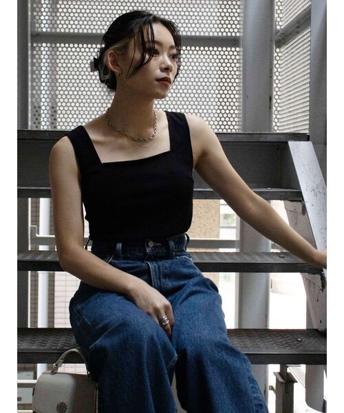 EVRIS（エヴリス）の「スクエアネックリブタンク（タンクトップ・レディース・ホワイト/ブラック/オレンジ/ブルー・FREE）」の7枚目の写真