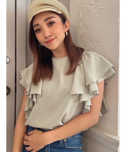 DURAS（デュラス）の「２ＷＡＹオープンショルダーフリルトップ（Tシャツ/カットソー・レディース・ホワイト/ブラック/ミント/ピンク・FREE）」の3枚目の写真