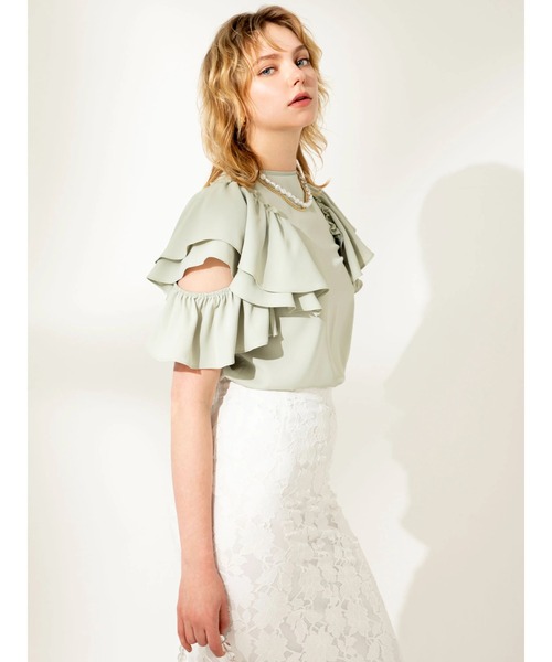 DURAS（デュラス）の「２ＷＡＹオープンショルダーフリルトップ（Tシャツ/カットソー・レディース・ホワイト/ブラック/ミント/ピンク・FREE）」の7枚目の写真