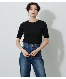 AZUL by moussy | HALF SLEEVE CREW NECK RIB TOPS/ハーフスリーブクルーネックリブトップス(ニット/セーター)