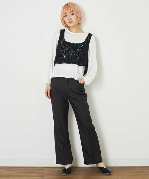 A de a.v.v（アードアー・ヴェ・ヴェ）の「［2点セット］レースビスチェ／パフ袖TEE（アンサンブル・レディース・パープル/ブラック・39）」の6枚目の写真