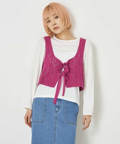 A de a.v.v（アードアー・ヴェ・ヴェ）の「［2点セット］レースビスチェ／パフ袖TEE（アンサンブル・レディース・パープル/ブラック・39）」の9枚目の写真