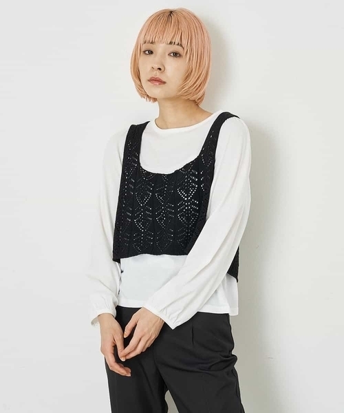 A de a.v.v（アードアー・ヴェ・ヴェ）の「［2点セット］レースビスチェ／パフ袖TEE（アンサンブル・レディース・パープル/ブラック・39）」の10枚目の写真