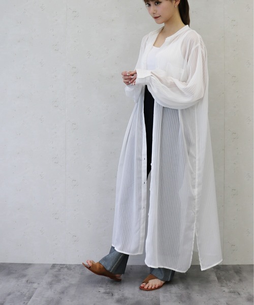 Per sist ence（パーシエンス）の「Per sist ence/パーシエンス　シアーストライプ シャツワンピース（シャツワンピース・レディース・ブラック/ブルー/ミント/オフホワイト・FREE）」の2枚目の写真
