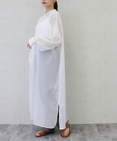 Per sist ence（パーシエンス）の「Per sist ence/パーシエンス　シアーストライプ シャツワンピース（シャツワンピース・レディース・ブラック/ブルー/ミント/オフホワイト・FREE）」の6枚目の写真