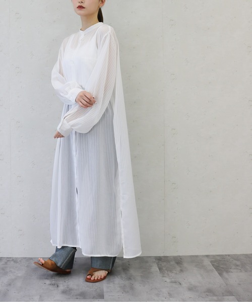 Per sist ence（パーシエンス）の「Per sist ence/パーシエンス　シアーストライプ シャツワンピース（シャツワンピース・レディース・ブラック/ブルー/ミント/オフホワイト・FREE）」の7枚目の写真