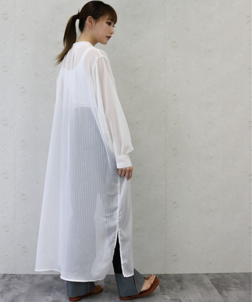 Per sist ence（パーシエンス）の「Per sist ence/パーシエンス　シアーストライプ シャツワンピース（シャツワンピース・レディース・ブラック/ブルー/ミント/オフホワイト・FREE）」の8枚目の写真