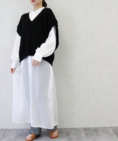 Per sist ence（パーシエンス）の「Per sist ence/パーシエンス　シアーストライプ シャツワンピース（シャツワンピース・レディース・ブラック/ブルー/ミント/オフホワイト・FREE）」の10枚目の写真