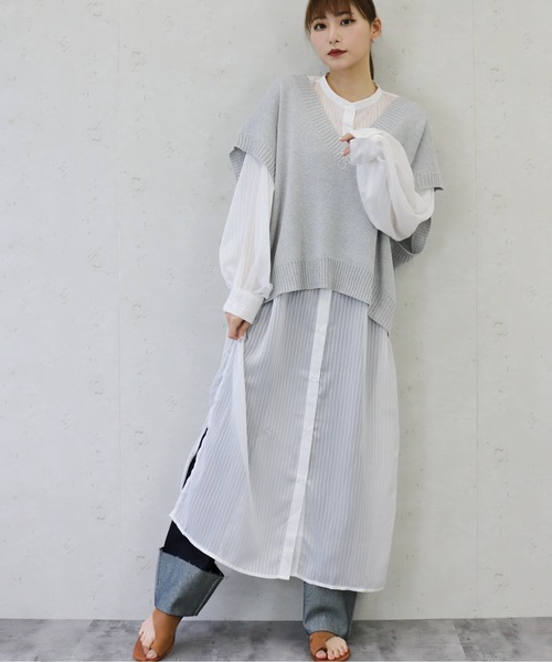Per sist ence（パーシエンス）の「Per sist ence/パーシエンス　シアーストライプ シャツワンピース（シャツワンピース・レディース・ブラック/ブルー/ミント/オフホワイト・FREE）」の13枚目の写真