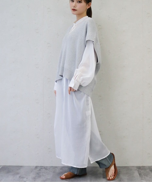 Per sist ence（パーシエンス）の「Per sist ence/パーシエンス　シアーストライプ シャツワンピース（シャツワンピース・レディース・ブラック/ブルー/ミント/オフホワイト・FREE）」の14枚目の写真