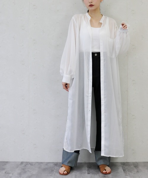 Per sist ence（パーシエンス）の「Per sist ence/パーシエンス　シアーストライプ シャツワンピース（シャツワンピース・レディース・ブラック/ブルー/ミント/オフホワイト・FREE）」の15枚目の写真
