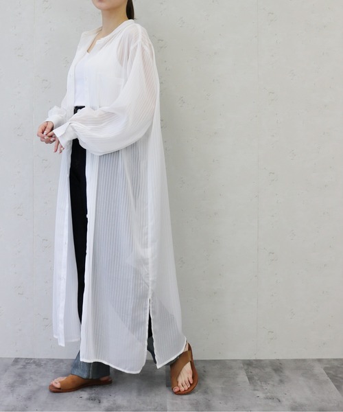 Per sist ence（パーシエンス）の「Per sist ence/パーシエンス　シアーストライプ シャツワンピース（シャツワンピース・レディース・ブラック/ブルー/ミント/オフホワイト・FREE）」の16枚目の写真