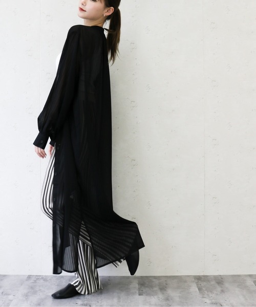 Per sist ence（パーシエンス）の「Per sist ence/パーシエンス　シアーストライプ シャツワンピース（シャツワンピース・レディース・ブラック/ブルー/ミント/オフホワイト・FREE）」の21枚目の写真