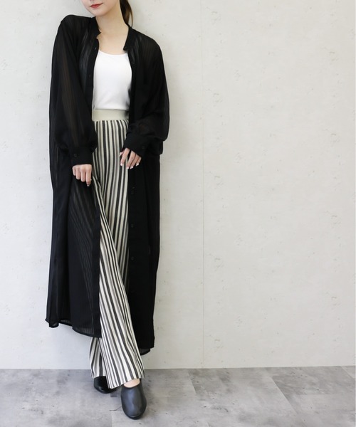 Per sist ence（パーシエンス）の「Per sist ence/パーシエンス　シアーストライプ シャツワンピース（シャツワンピース・レディース・ブラック/ブルー/ミント/オフホワイト・FREE）」の22枚目の写真
