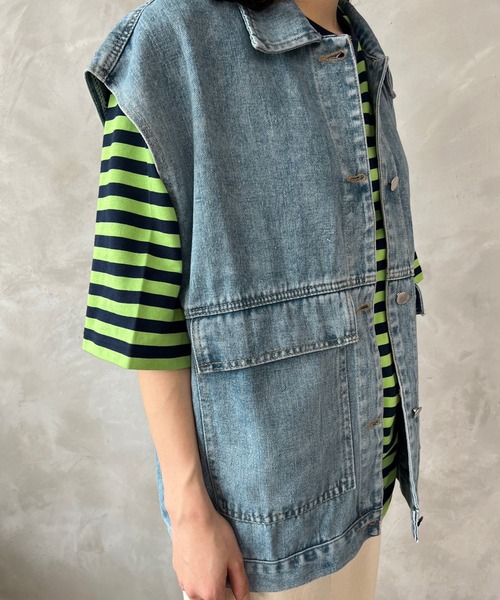 kutir(クティール)の「デニムベスト(ベスト・レディース・ライトブルー/ブラック・FREE)」の5枚目の写真