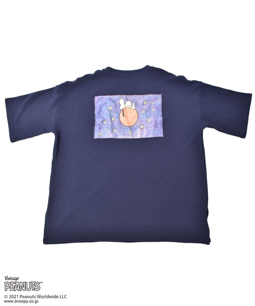 POPPINS（ポピンズ）の「【PEANUTS(ピーナッツ)】スヌーピー/バックプリントワッフルTシャツ C(POPPINS)（Tシャツ/カットソー・レディース・ホワイト/ネイビー・FREE）」の2枚目の写真