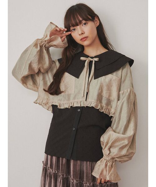 merry jenny（メリージェニー）の「Wカラーflowerブラウス（シャツ/ブラウス・レディース・オフホワイト/ブラック・FREE）」の11枚目の写真