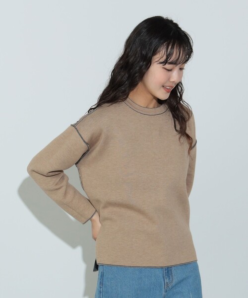 ニット セーター 配色 リバーニット プルオーバー レディース BEAMS HEART ニット セーター 配色リバーシブル ニットプル