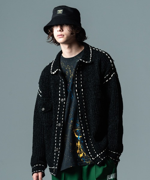 glamb（グラム）の「Stitch Knit JKT / ステッチニットジャケット（スタジャン・メンズ・ワイン/ブラック・S/L/M）」の21枚目の写真