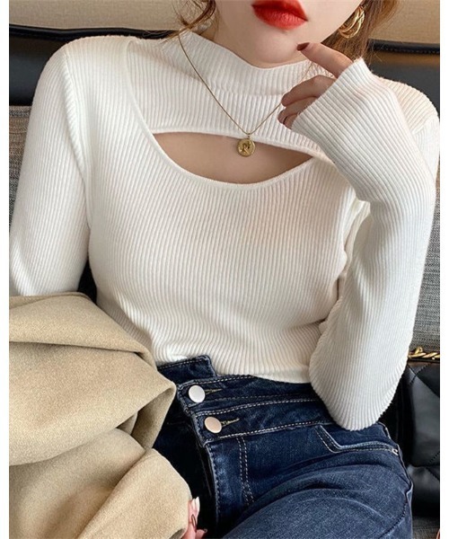 Ritzy(リッツィー)の「フロントオープンデザインカットソー(Tシャツ/カットソー・レディース・ブラック/ベージュ/カーキ/モカ/ホワイト・FREE)」の2枚目の写真