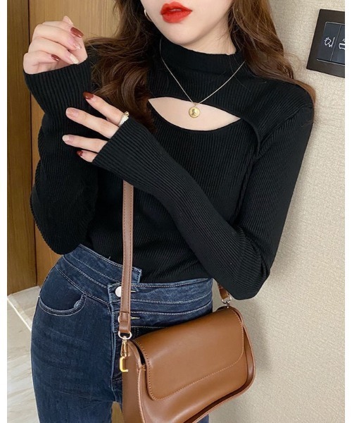 Ritzy(リッツィー)の「フロントオープンデザインカットソー(Tシャツ/カットソー・レディース・ブラック/ベージュ/カーキ/モカ/ホワイト・FREE)」の1枚目の写真