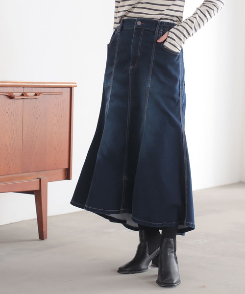 n'OrLABEL（ノアールレーベル）の「【機能素材】『パウダー裏起毛デニムマーメイドスカート』（デニムスカート・レディース・インディゴブルー/ブラック/ブルー・2/1）」の6枚目の写真