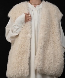 Amiur | drop shoulder middle length fur gilet(ベスト)