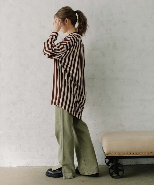 Flugge(フラッジー)の「stripe SH/ストライプシャツ(シャツ/ブラウス・レディース・ベージュ系その他/ホワイト×ブラウン・FREE)」の13枚目の写真