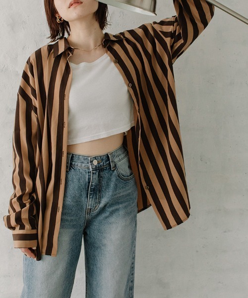 Flugge(フラッジー)の「stripe SH/ストライプシャツ(シャツ/ブラウス・レディース・ベージュ系その他/ホワイト×ブラウン・FREE)」の21枚目の写真