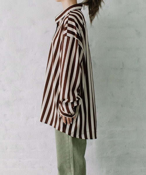Flugge(フラッジー)の「stripe SH/ストライプシャツ(シャツ/ブラウス・レディース・ベージュ系その他/ホワイト×ブラウン・FREE)」の3枚目の写真