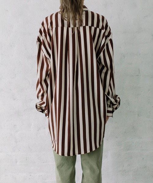 Flugge(フラッジー)の「stripe SH/ストライプシャツ(シャツ/ブラウス・レディース・ベージュ系その他/ホワイト×ブラウン・FREE)」の4枚目の写真