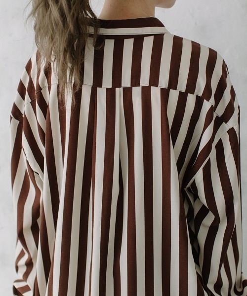 Flugge(フラッジー)の「stripe SH/ストライプシャツ(シャツ/ブラウス・レディース・ベージュ系その他/ホワイト×ブラウン・FREE)」の8枚目の写真