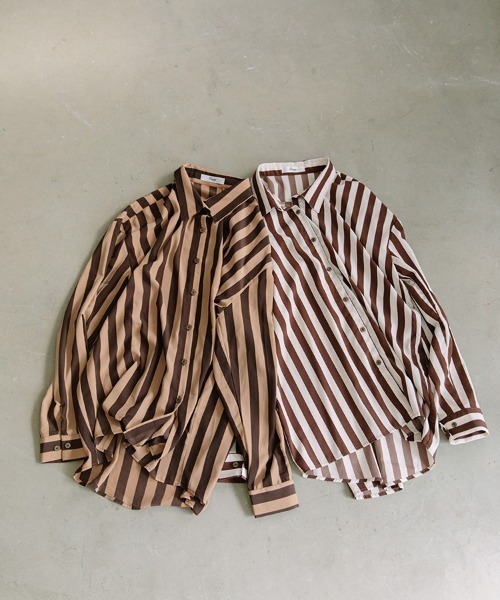 Flugge(フラッジー)の「stripe SH/ストライプシャツ(シャツ/ブラウス・レディース・ベージュ系その他/ホワイト×ブラウン・FREE)」の10枚目の写真