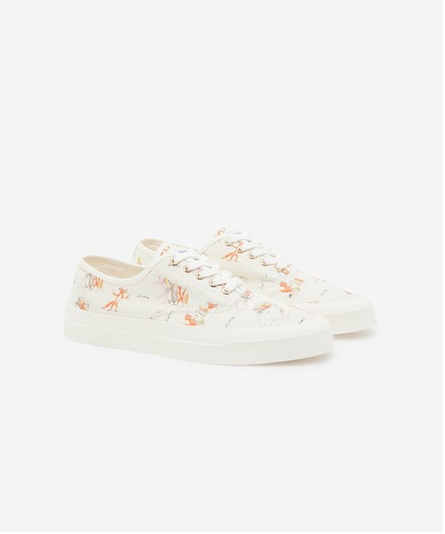 スニーカー MAISON KITSUNE Oly Flower Fox Sneakers in White Cotton Maison Kitsune(メゾンキツネ)の「OLY FLOWER FOX CANVAS