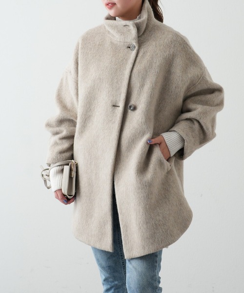 OUVRAGE CLASSE(ウヴラージュクラス)の「ウールシャギースタンドコート(その他アウター・レディース・ブラック/ベージュ・FREE)」の1枚目の写真
