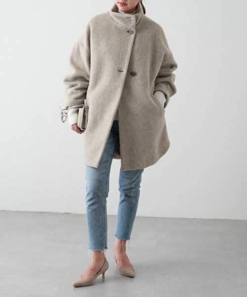 OUVRAGE CLASSE(ウヴラージュクラス)の「ウールシャギースタンドコート(その他アウター・レディース・ブラック/ベージュ・FREE)」の4枚目の写真