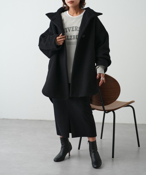 OUVRAGE CLASSE(ウヴラージュクラス)の「ウールシャギースタンドコート(その他アウター・レディース・ブラック/ベージュ・FREE)」の17枚目の写真