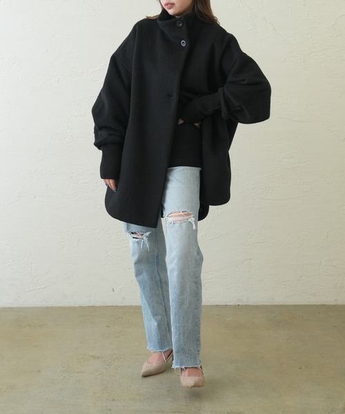 OUVRAGE CLASSE(ウヴラージュクラス)の「ウールシャギースタンドコート(その他アウター・レディース・ブラック/ベージュ・FREE)」の15枚目の写真