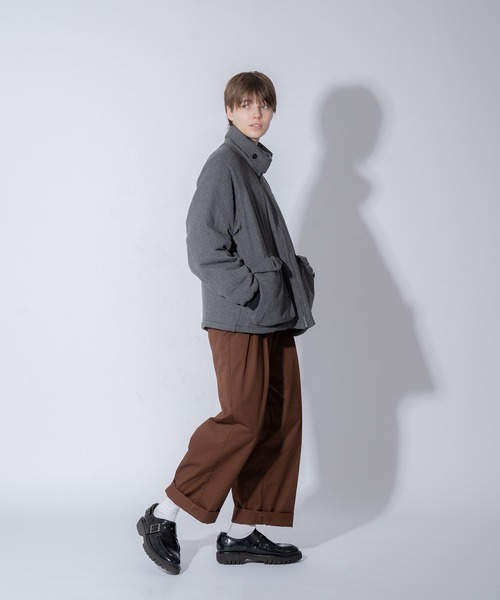 ONCILY(オンシェリー)の「STAND NECK TWEED BLOUSON / ツイード中綿スタンドブルゾン(ブルゾン・メンズ・ダークブラウン/ブラック・LARGE/MEDIUM)」の7枚目の写真