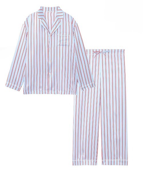 Priv. Spoons Club（プライベートスプーンズクラブ）の「シルクサテンストライプパジャマ（メンズ/上下セット）（ルームウェア/パジャマ・メンズ・サックスブルー・MEDIUM/LARGE）」の11枚目の写真