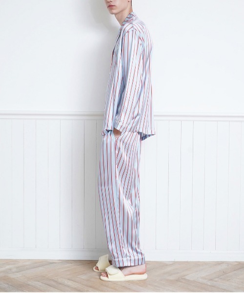 Priv. Spoons Club（プライベートスプーンズクラブ）の「シルクサテンストライプパジャマ（メンズ/上下セット）（ルームウェア/パジャマ・メンズ・サックスブルー・MEDIUM/LARGE）」の15枚目の写真