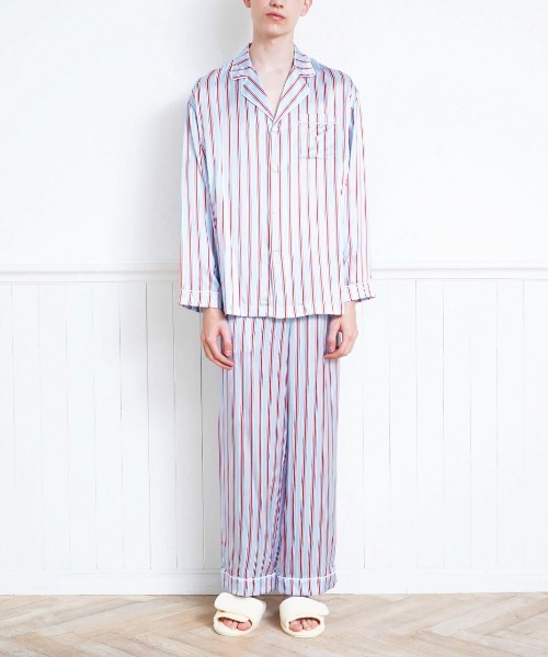 Priv. Spoons Club（プライベートスプーンズクラブ）の「シルクサテンストライプパジャマ（メンズ/上下セット）（ルームウェア/パジャマ・メンズ・サックスブルー・MEDIUM/LARGE）」の14枚目の写真