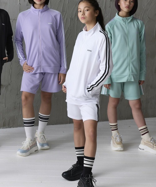repipi armario（レピピ アルマリオ）の「【repipi armario / レピピアルマリオ】ガールズ袖2本ラインジャージ　ブルゾン　ジャージ　ダンス（ジャージ・キッズ・ホワイト/ブラック/パープル/サックスブルー/ピンク/ミント・140/150/160/170）」の10枚目の写真