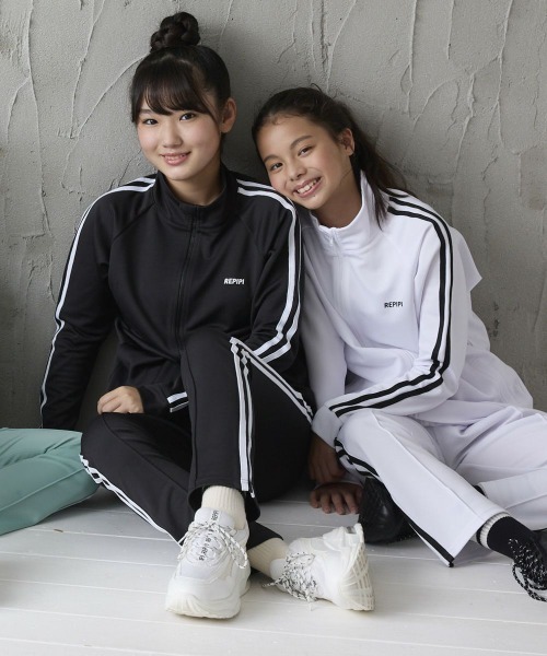 repipi armario（レピピ アルマリオ）の「【repipi armario / レピピアルマリオ】ガールズ袖2本ラインジャージ　ブルゾン　ジャージ　ダンス（ジャージ・キッズ・ホワイト/ブラック/パープル/サックスブルー/ピンク/ミント・140/150/160/170）」の9枚目の写真