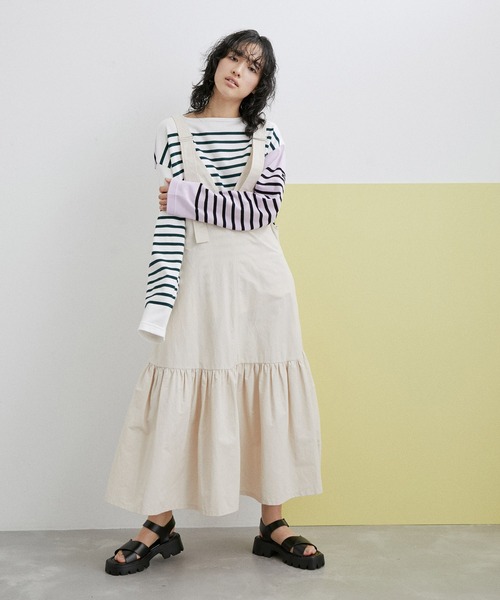 ADAM ET ROPE'（アダムエロペ）の「〈追加〉【WEB限定】オーバーオールジャンパースカート（ジャンパースカート・レディース・ブラック/オフホワイト・FREE）」の4枚目の写真