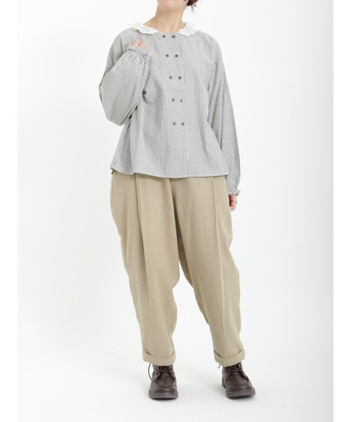 Samansa Mos2（サマンサ モスモス）の「やわらか起毛綿麻裾ダブルタックパンツ（その他パンツ・レディース・ブラウン/グリーン/ベージュ/チャコール・ﾌﾘ-）」の9枚目の写真