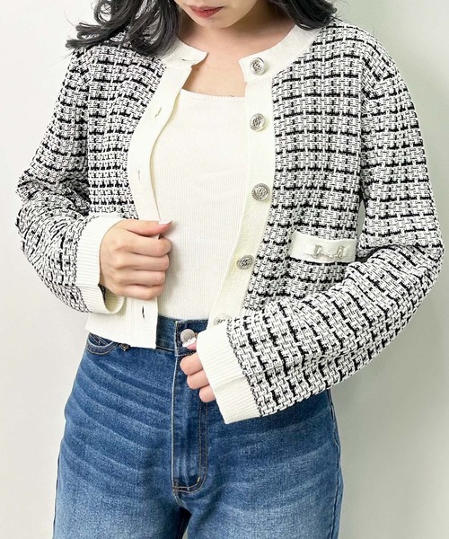 セール】ビット付ツイードカーディガン（カーディガン/ボレロ）｜INGNI