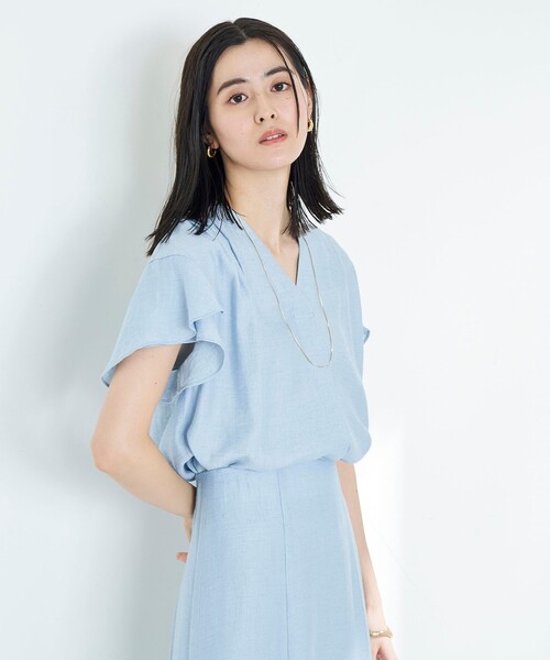 NOLLEY’S（ノーリーズ）の「◇【WEB限定】ジュピターフレアースリーブギャザーブラウス（シャツ/ブラウス・レディース・ベージュ/ラベンダー/サックスブルー/インディゴブルー/ブラック/ピンク・FREE）」の7枚目の写真